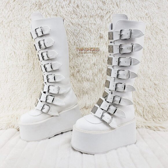 White Platform Goth Punk Rave Festival Knee Boots - Picture 11 of 11